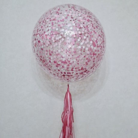 Шар Bubble с конфетти, бело-розовый